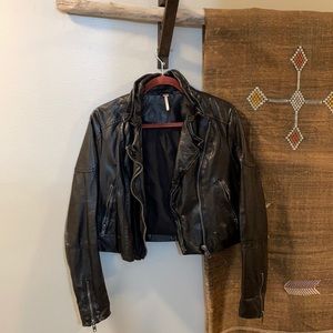 Free People Crop Faux Leather Jacket Never Worn